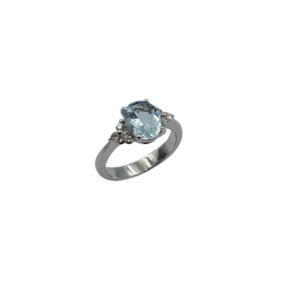 Gioielli del mare cinque terre – Anello in acqua marina in oro bianco 18 kt e diamanti in taglio brillante.